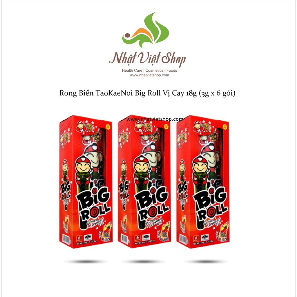 Combo 3 Hộp Rong Biển TaoKaeNoi Big Roll Vị Cay 18g (3g x 6 gói)