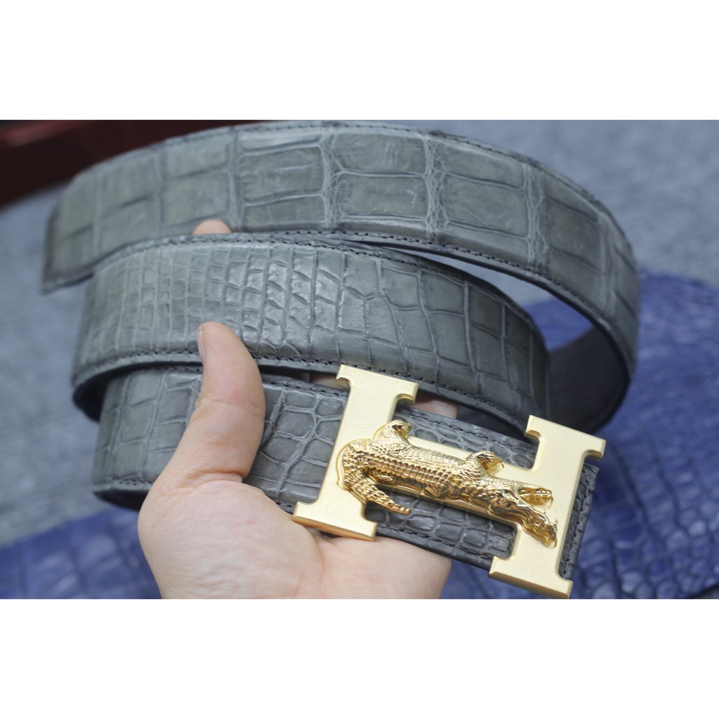 Dây nịt da cá sấu, dây lưng da bản liền không nối 4cm, BH 12 tháng, KHOÁ MẶT CHỮ H CAO CẤP