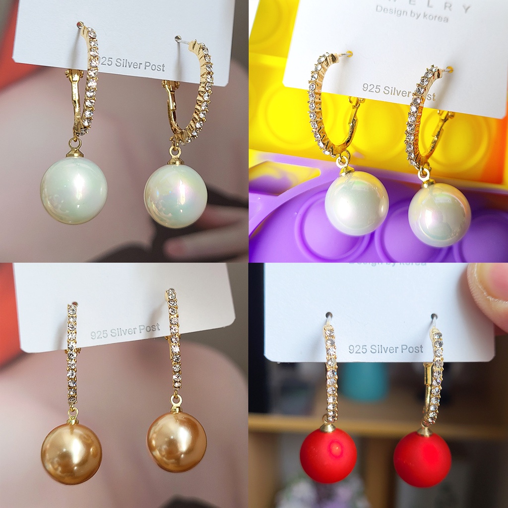 Khuyên Tai Kim Bạc S925 Đính Ngọc Trai Nhân Tạo Phong Cách Hàn Quốc