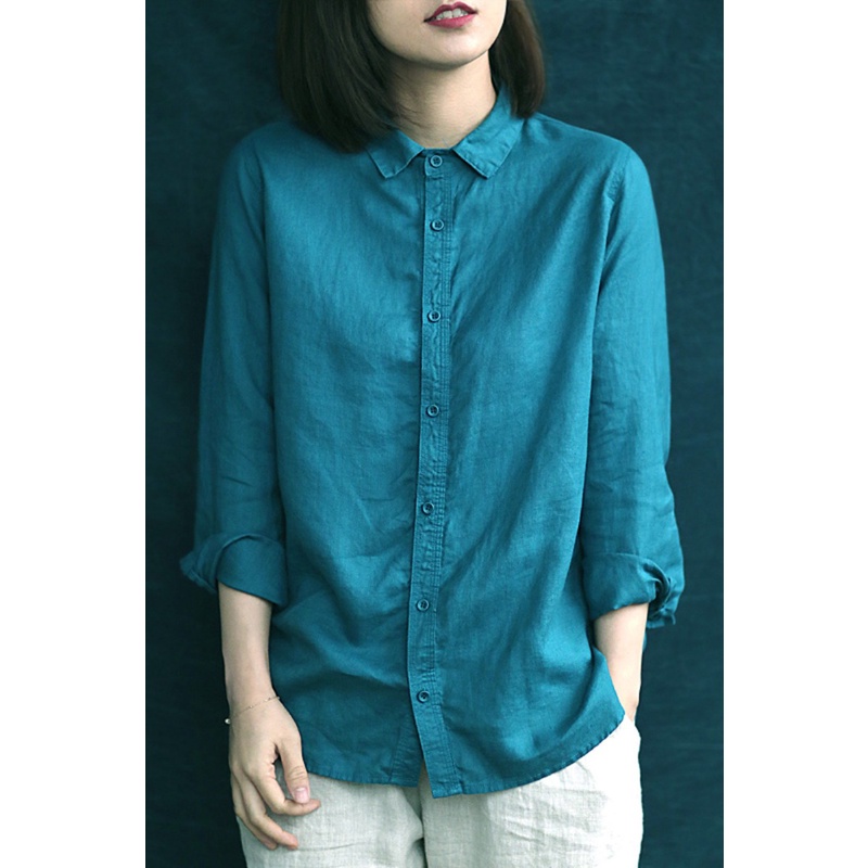 Ice retro embroidered cotton linen thin tops ramie short-sleeved shirt pick-up special ~ Japanese