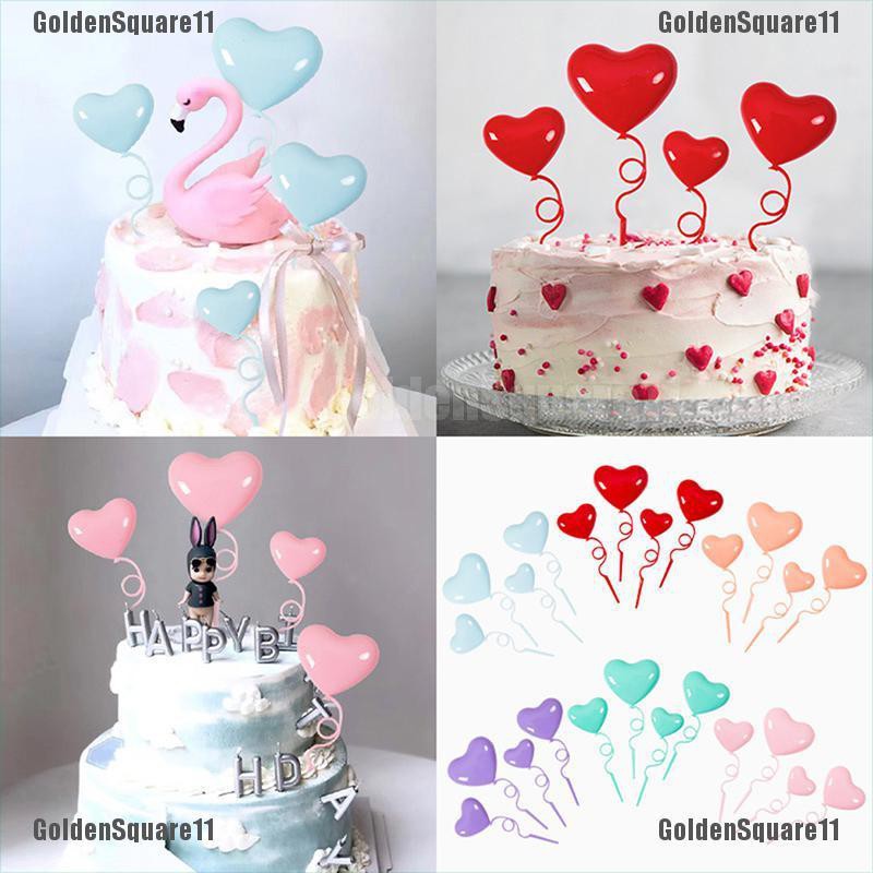 Set 4 Que TắM HìNh TráI Tim ĐíNh Bong BóNg Dễ Thương Trang Trí BáNh