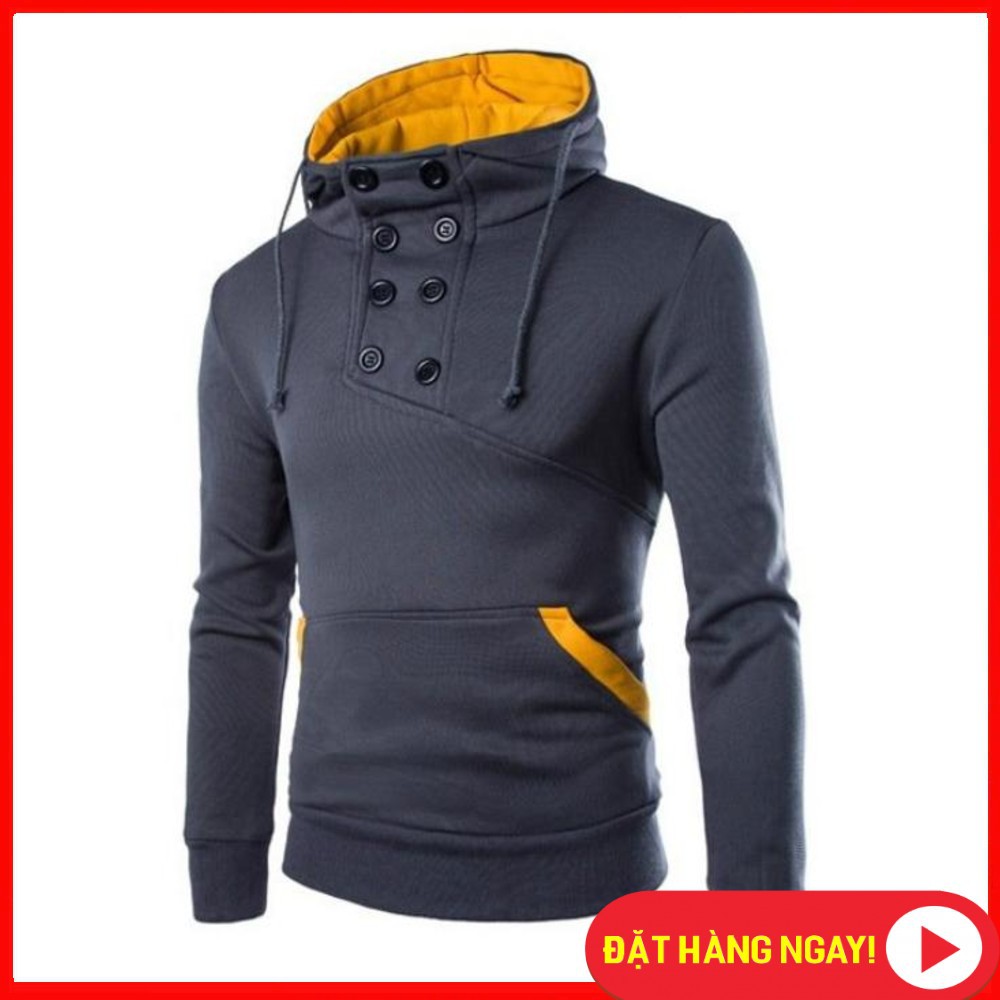 Áo Hoodie Cổ Khuy Chất Nỉ Bông Co Dãn Thoả Mái Ấm Áp