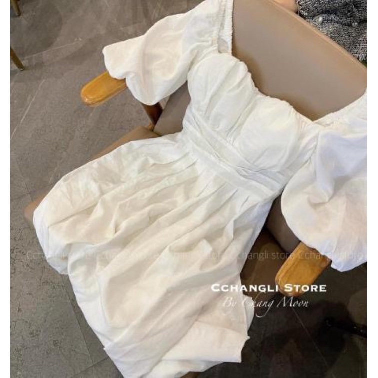 Váy dài trắng tay bồng