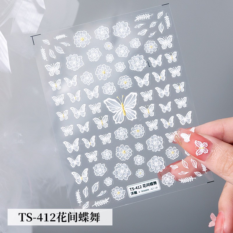 Stick nổi 9D cao cấp trắng đen mẫu nơ bướm cực thịnh hành