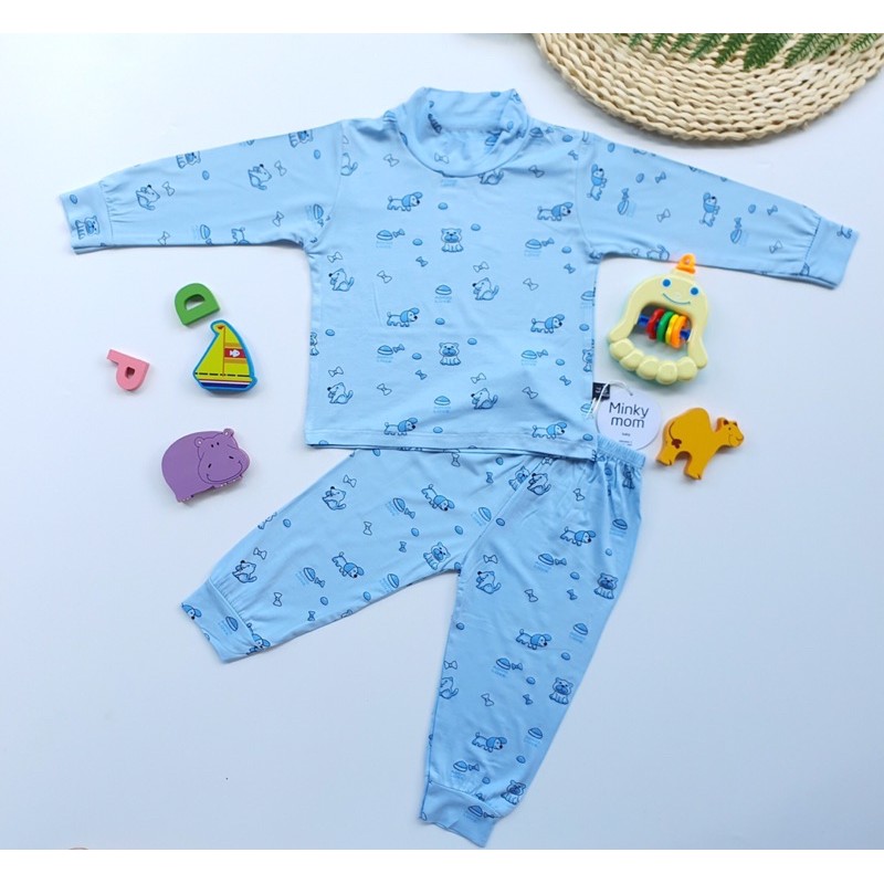 Bộ Dài tay cao cổ 3p Minky Mom chất thun lạnh cho bé trai be gái in hình dễ thương size 7-19kg [ HÀNG LOẠI 1 ]