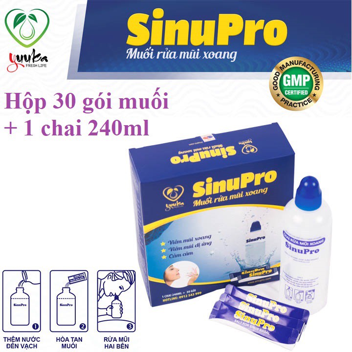 Bộ dụng cụ Muối rửa mũi xoang SinuPro (Bình rửa 240ml và 30 gói muối) | BigBuy360 - bigbuy360.vn