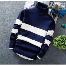 Áo Sweater Dệt Kim Cổ Lọ Màu Trắng Đen Cho Nam Và Nữ