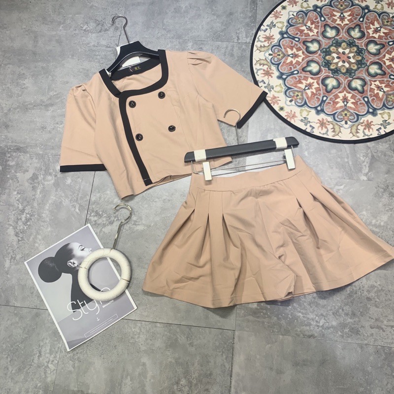 Set áo vest+quần váy xếp ly u mì  [HOT NHẤT] chất siêu xịn