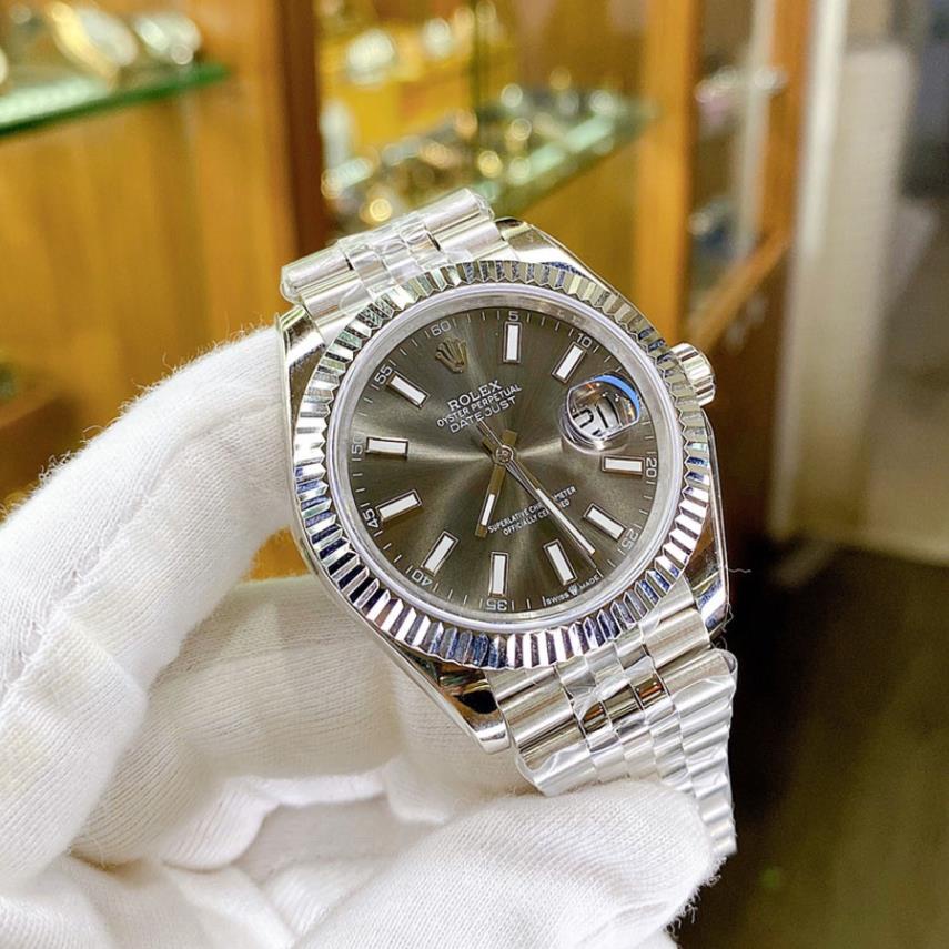 Đồng hồ Nam Rolex máy nhật, mẫu classic, mặt đen xám viền trắng dây kim loại, dòng cơ Automatic size 39mm-40mm