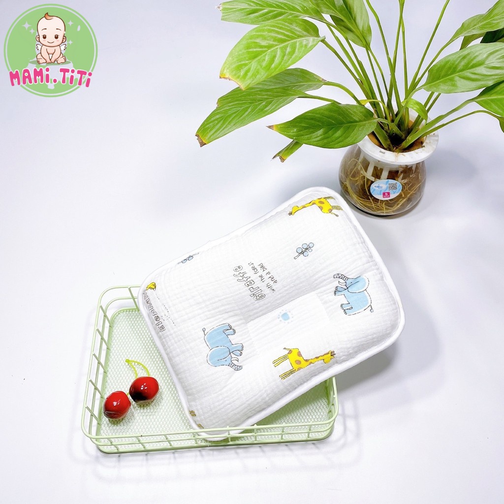 Gối cho bé sơ sinh, gối xô HÀN QUỐC coton organic thấm hút mồ cực tốt cho bé - MAMI TITI