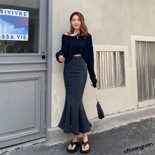 Chân Váy Đuôi Cá Dài Lưng Cao Ống Loe Phong Cách Hàn Quốc Dễ Thương | BigBuy360 - bigbuy360.vn