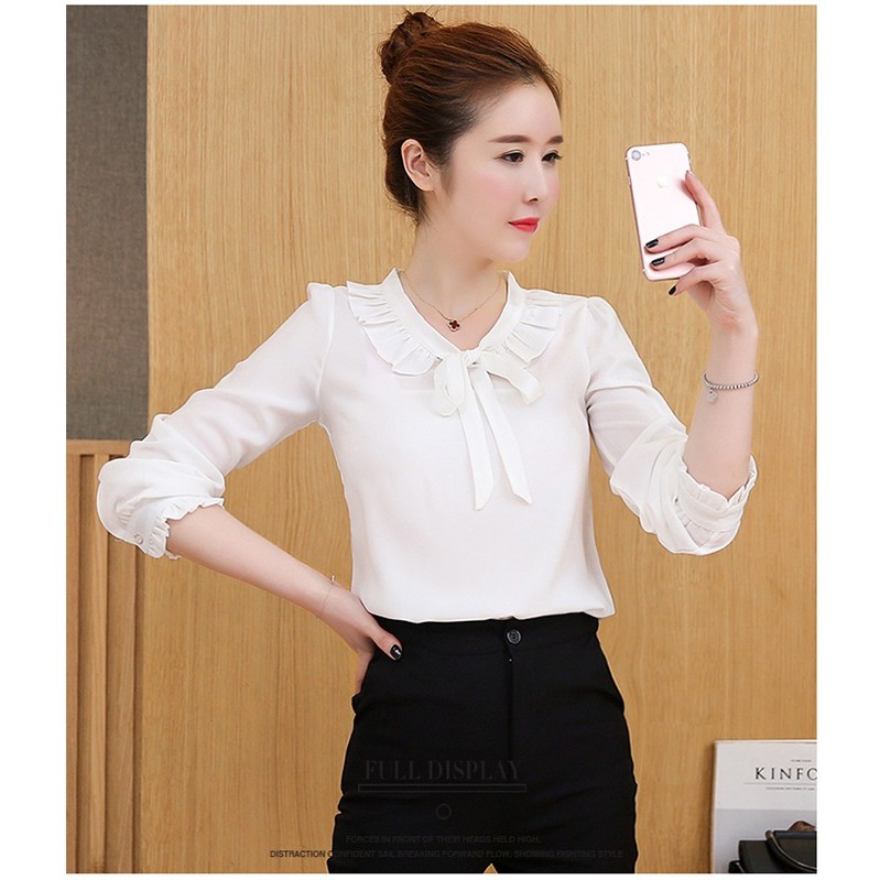 [Mã WARN20 giảm 20k đơn 150k] Áo sơ mi nữ công sở tay dài cổ bèo Lớn thanh lịch | BigBuy360 - bigbuy360.vn