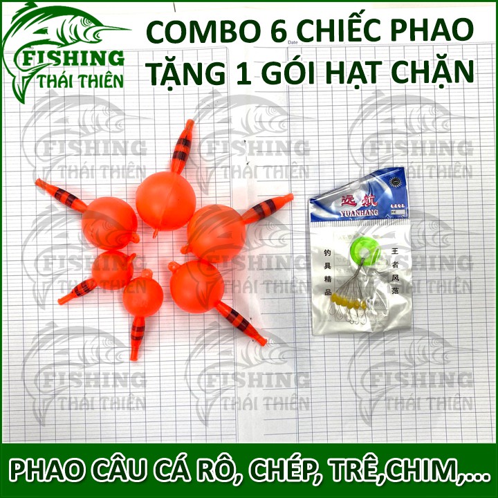 Combo 6 phao câu cá bằng nhựa tặng kèm 1 gói hạt chặn