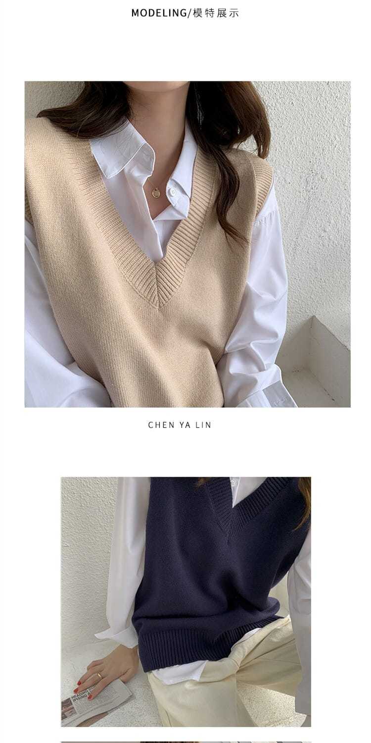 Áo Len Không Tay Dáng Rộng Cổ Chữ v Dễ Phối Đồ Thời Trang Mùa Đông Cho Nữ | BigBuy360 - bigbuy360.vn