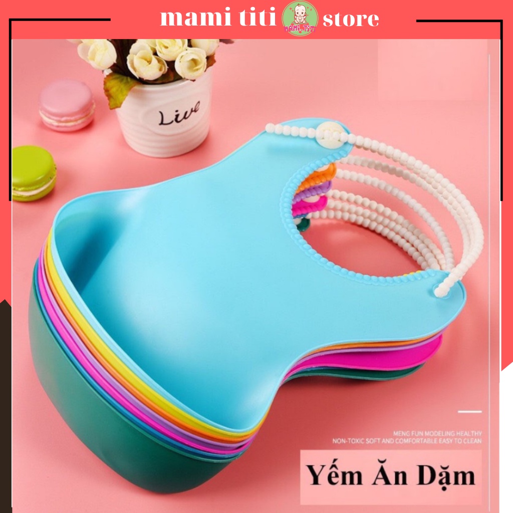 Yếm ăn dặm cho bé, yếm nhựa có màng hứng cho bé