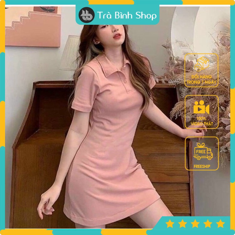 Váy Polo Trơn Pastel Nữ Đầm Cổ Sơ Mi Dáng Ôm Body Chất Thun Cộc Tay Ba Màu Ulzzang
