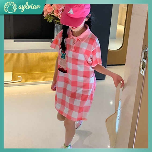 Đầm Thun Tay Ngắn Cổ Polo Dáng Chữ A Thời Trang Mùa Hè Xinh Xắn Cho Bé Gái