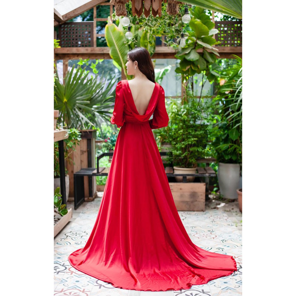 BỐNG MAXI SHOP - DDH562 - Đầm Dạ Hội Lưng Đổ Satin Đỏ