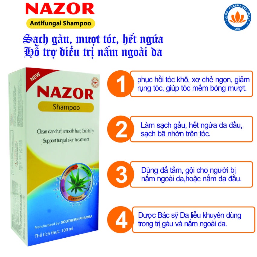 Nazor dầu tắm gội 2 trong 1, Sạch gàu, hết ngứa, phục hồi tóc khô, xơ chẻ ngọn, giảm rụng tóc. Tặng quà 39K - Lotus Phar