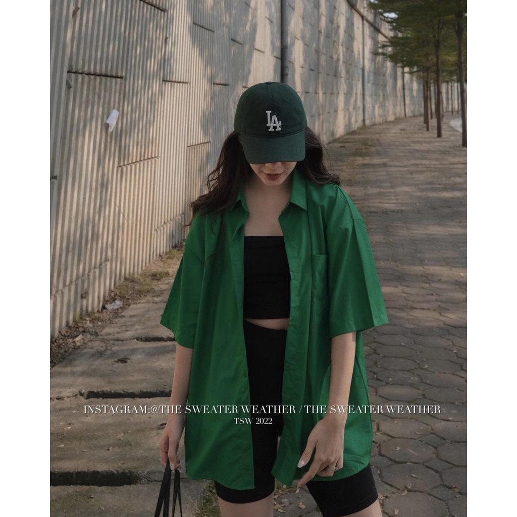 [Ảnh thật/Sẵn] Áo sơ mi trơn cộc tay túi ngực form rộng nhiều màu