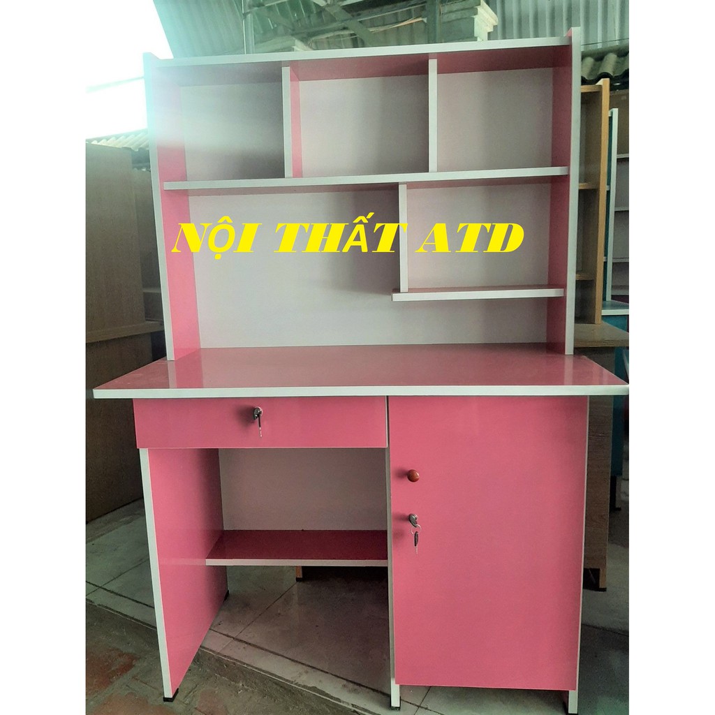 Bàn học sinh có kệ sách màu hồng cho bé gái, tặng kèm hình dán | BigBuy360 - bigbuy360.vn