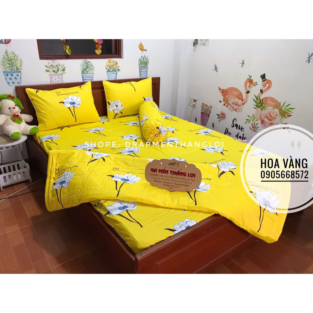 Bộ ga gối màu vàng tươi đẹp 4 món không kèm mền