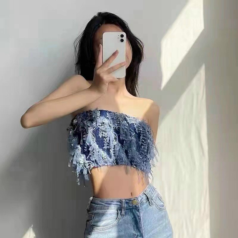 Áo Quây Selala Dáng Croptop Tua Rua Sexy Không Hằn Không Ngứa Nóng Bỏng V15