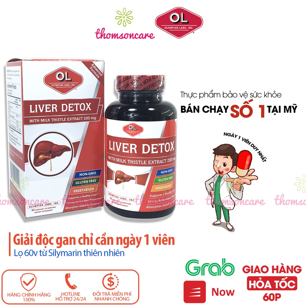 Giải độc gan Liver Detox Hộp 60v bổ gan của Olympian Labs từ Silymarin cây kế sữa, vitamin B6 và bồ công anh