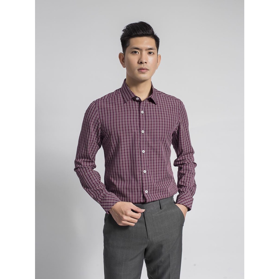 (Sale off 65%) Áo sơ mi nam dài tay ARISTINO ALS62108 kẻ caro đỏ chất modal sợi sồi, dáng Slimfit, tà lượn