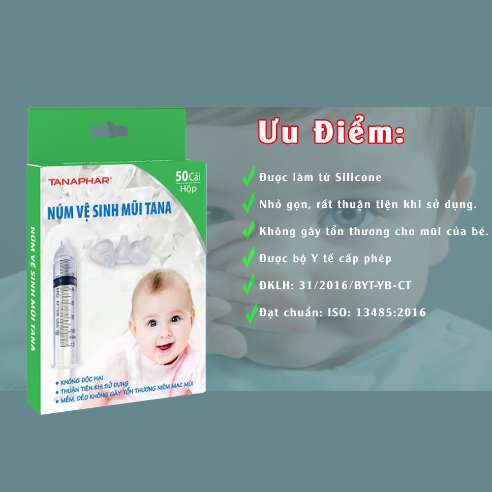 Hộp 50 chiếc Núm silicon rửa mũi, vệ sinh mũi cho bé TANAPHAR