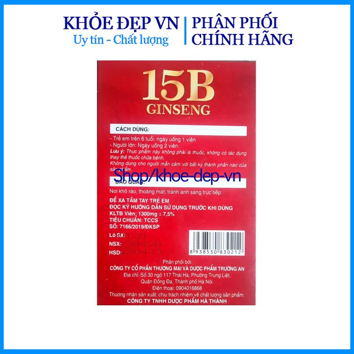 Vitamin 15B With Ginseng giúp ăn ngủ ngon, phục hồi cơ thể, bổ sung vitamin cho cơ thể - 100 viên