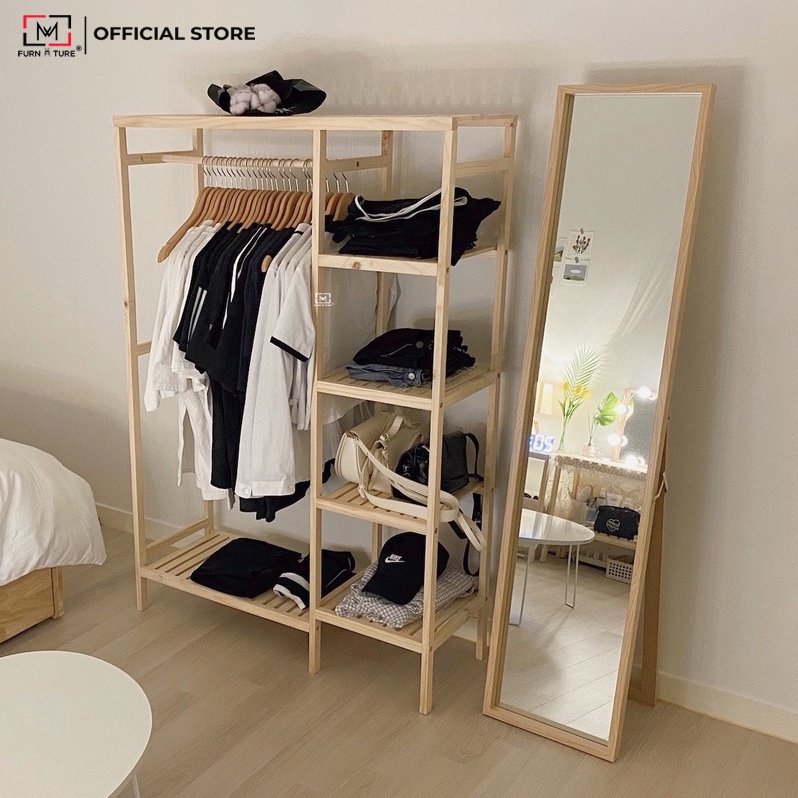 Tủ treo quần áo liền kệ 5 tầng hàn quốc thương hiệu MW FURNITURE - Double hanger size 97x35x143 cm