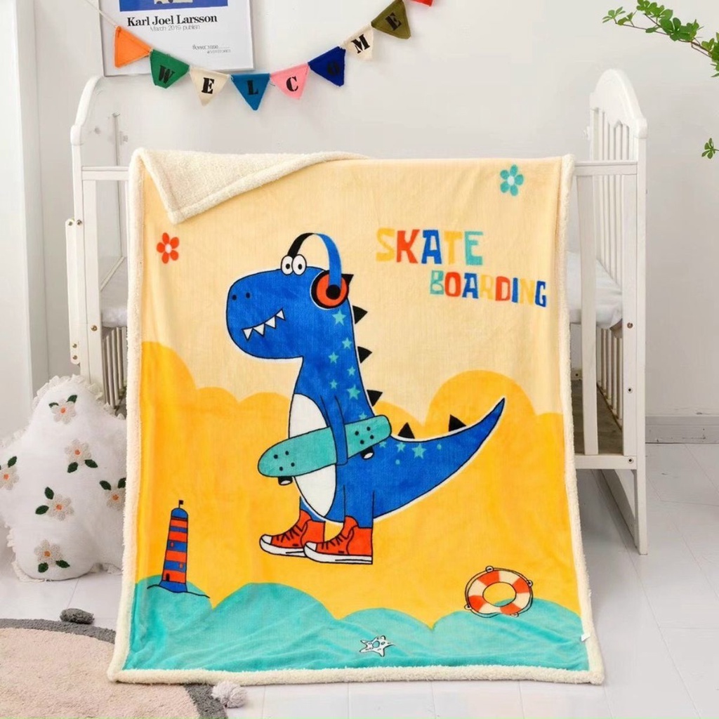 Chăn Lông Cừu Trẻ Em Hai Lớp Cao Cấp, Chăn Cho Bé Đi Học Mềm Mại KT 1.4m x 1m