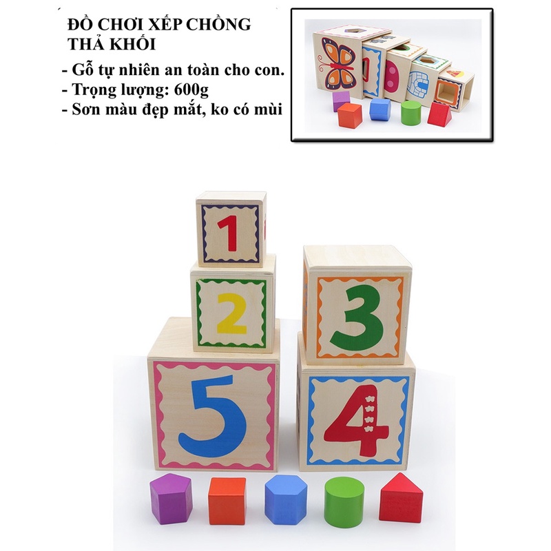 Đồ Chơi Tháp Xếp Chồng Thả Hình Khối Đồ Chơi Gỗ Gồm 5 Lớp Giúp Bé Phát Triển Trí Tuệ