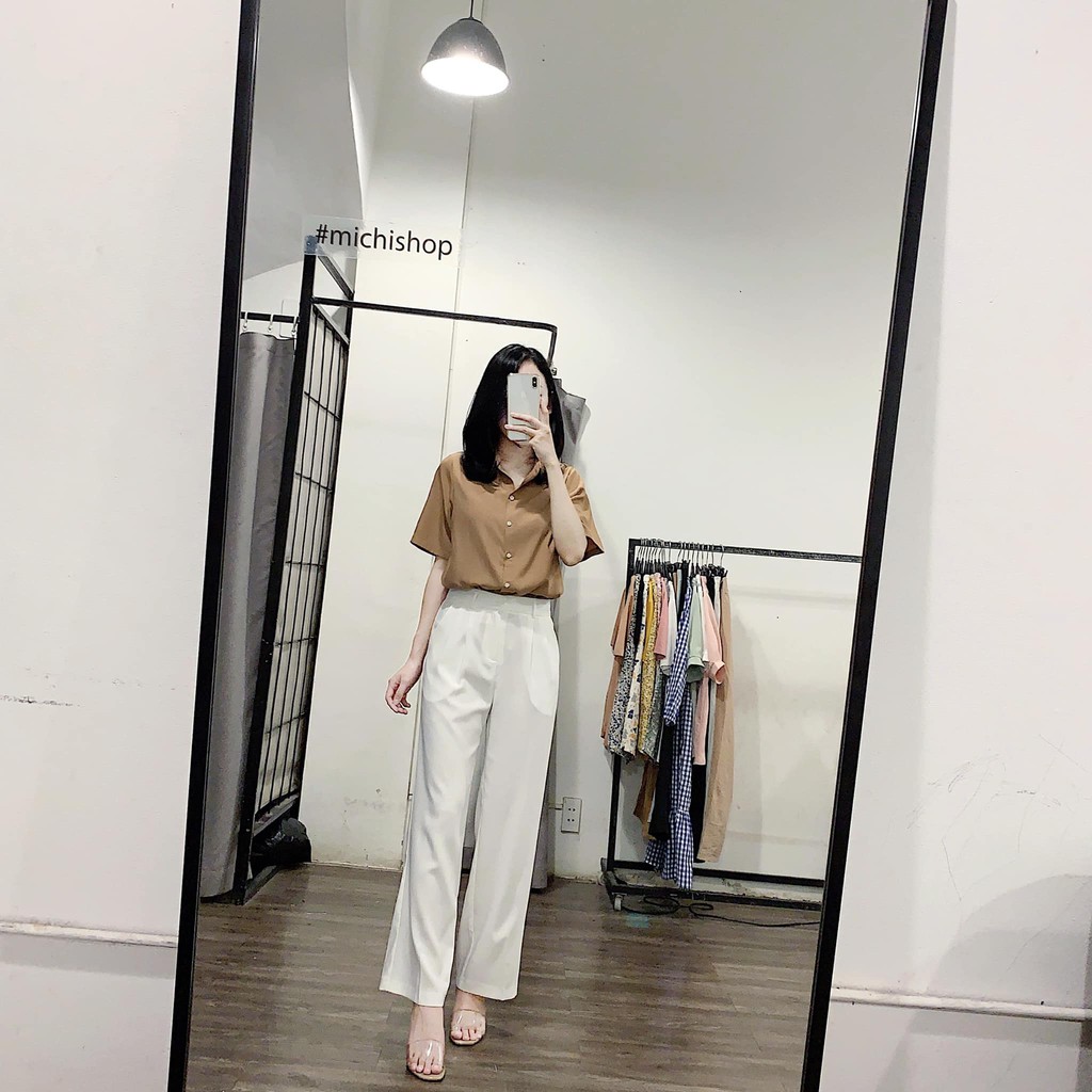 Áo sơ mi suông ngắn tay dáng rộng -79A21