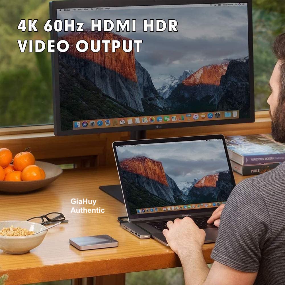 Cổng chuyển HYPERDRIVE DUO 7-IN-2 (VERSION 2) HDMI 4K 60HZ với cáp USB-C HUB 100W PD Macbook Pro/ iPad / iPhone/ Laptop