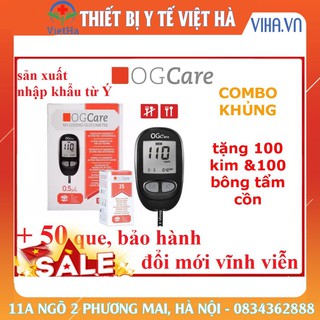 Máy đo đường huyết OG Care (nhập Ý) + 50 que thử + 100 kim lấy màu