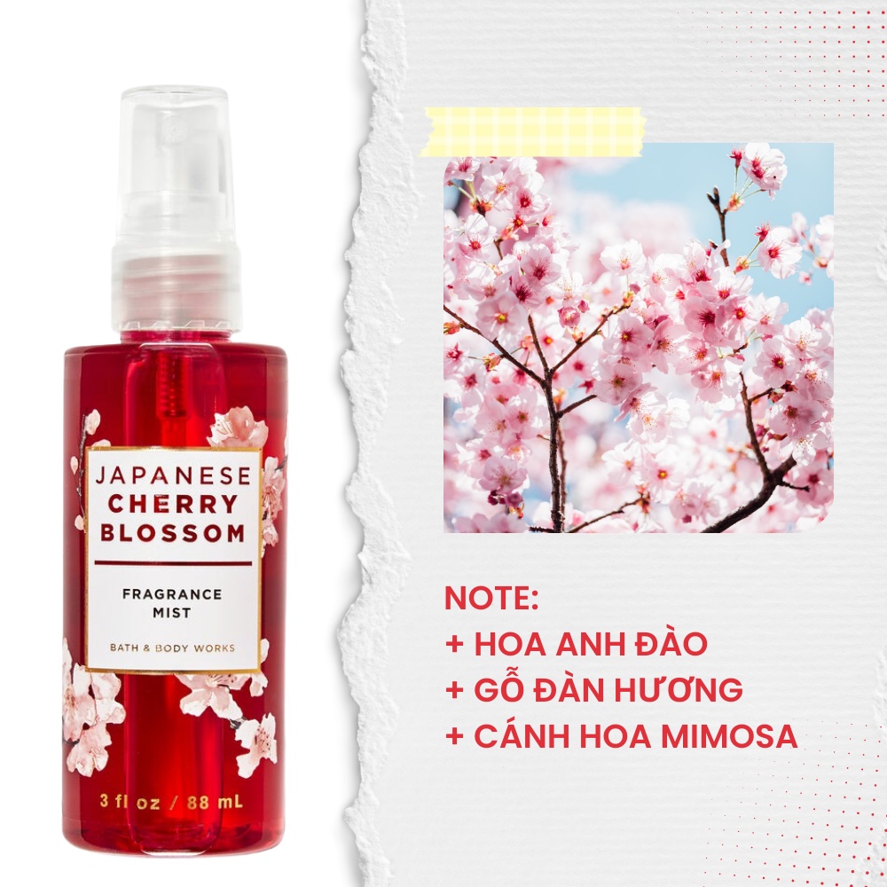 Xịt Thơm Toàn Thân Body Mist Bath And Body Works Japanese Cherry Blossom Tinh Tế Hương Anh Đào Nhật Bản Chai Mini 88ml
