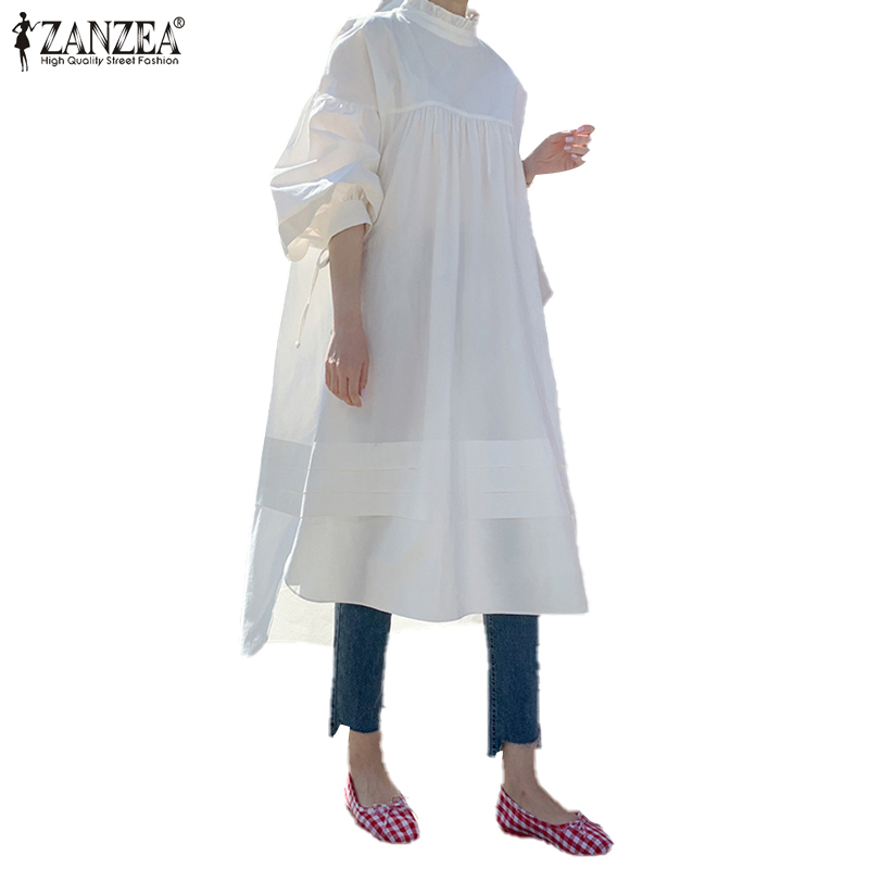 Đầm Maxi ZANZEA Cho Nữ Tay Phồng Cổ Lọ Hợp Thời Trang