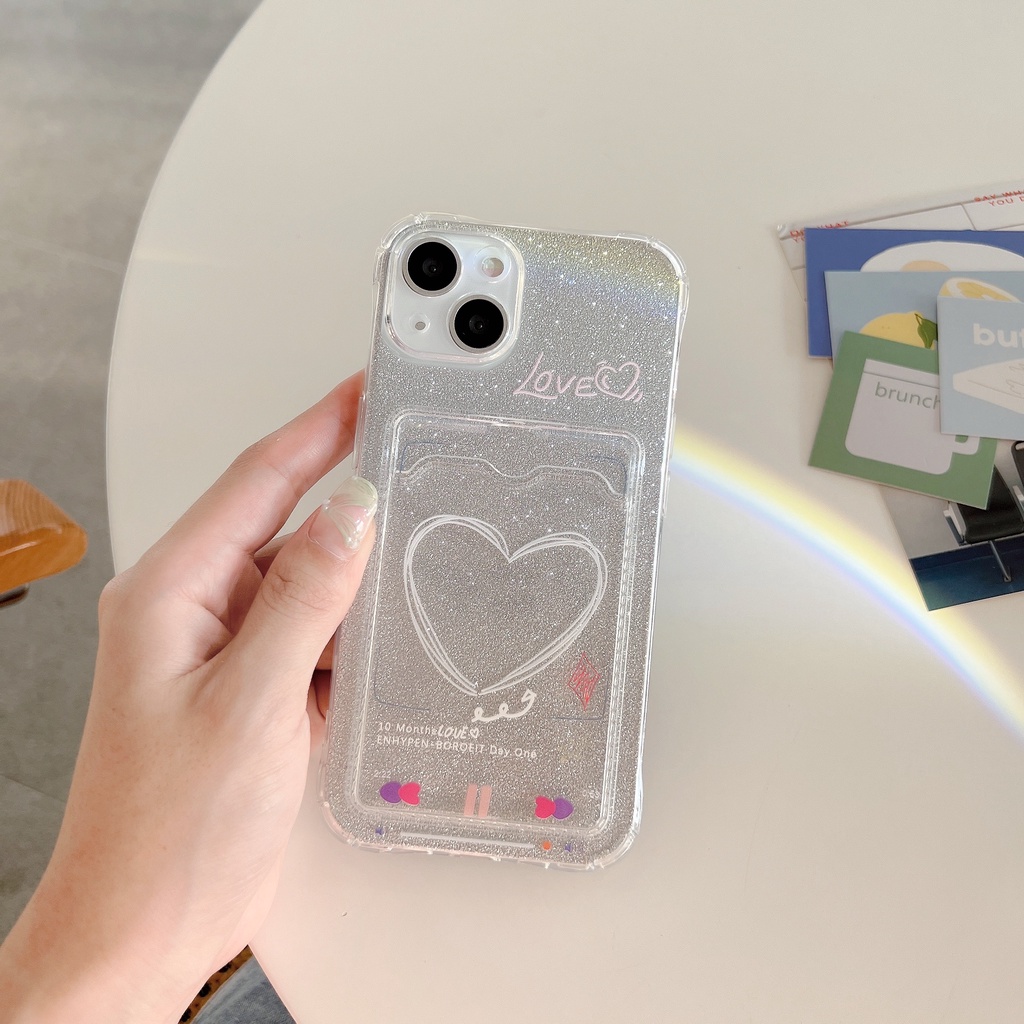 Ốp Điện Thoại Họa Tiết Trái Tim Thời Trang Chống Sốc Kèm Ngăn Đựng Thẻ Cho iPhone 14 / 13 / 12 / 11 / X / 8 / 7P