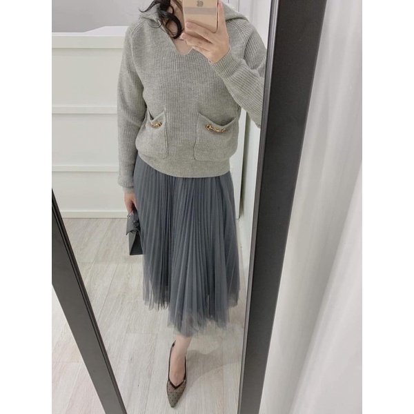 Chân váy voan dài xếp ly hàng QCL1