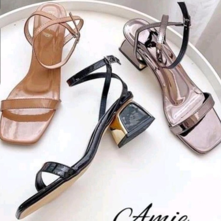 Giày Cao Gót Sandal Nữ Quai Hậu Chéo Mảnh Mũi Vuông Đế Trụ Cao 5cm Màu Đen/Hồng/Nâu mã N6