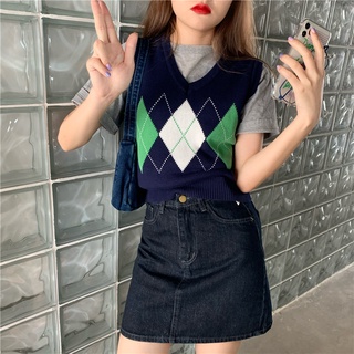 Áo len gile học sinh cổ V croptop hình quả trám ulzzang nữ