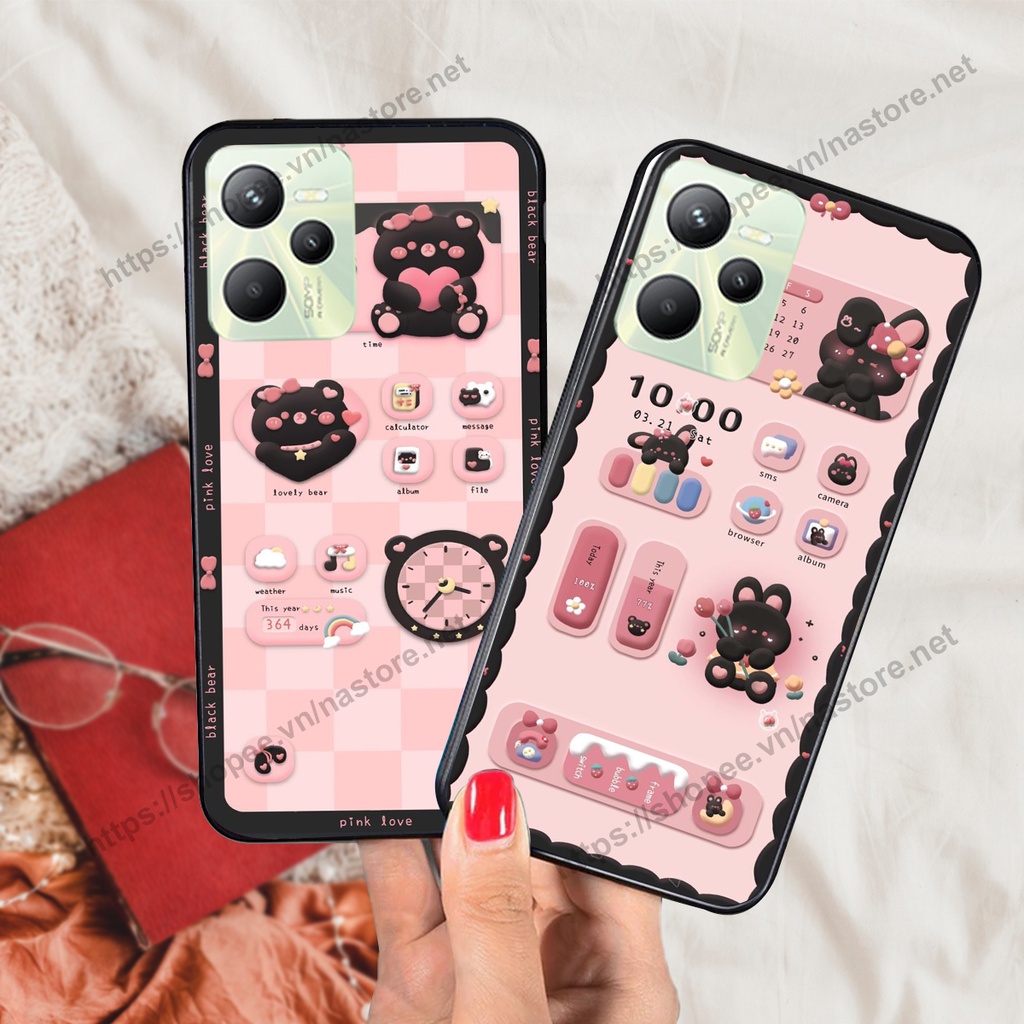 Ốp lưng Realme C35 gấu, đồng hồ dễ thương cute giá rẻ