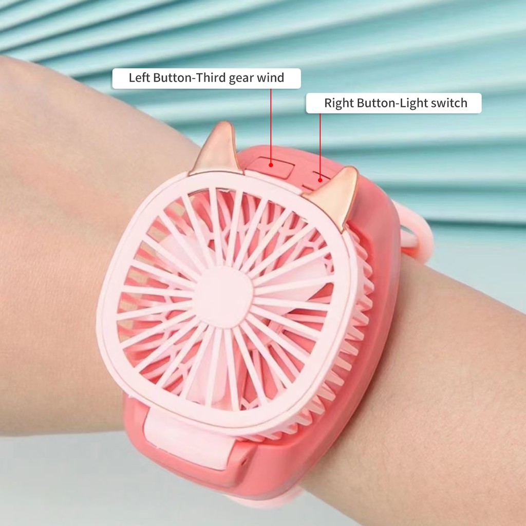 Portable Fan Mini Fan Portable Watch Fan with Comfortable Wrist Strap Colorful LED Light Three-speed USB Charging