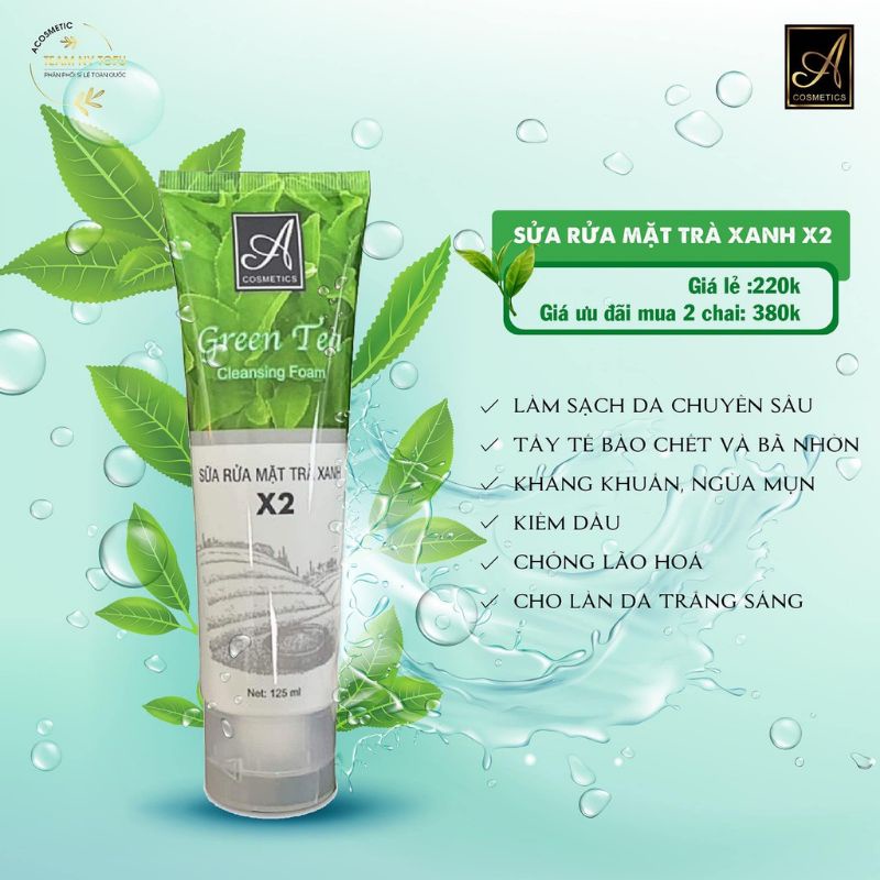SỮA RỬA MẶT TRÀ XANH X2 A COSMETICS