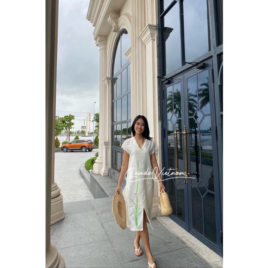 Đầm linen , đầm dạo phố , đầm linen vẽ tay , đầm linen công sở , đầm linen dạo phố