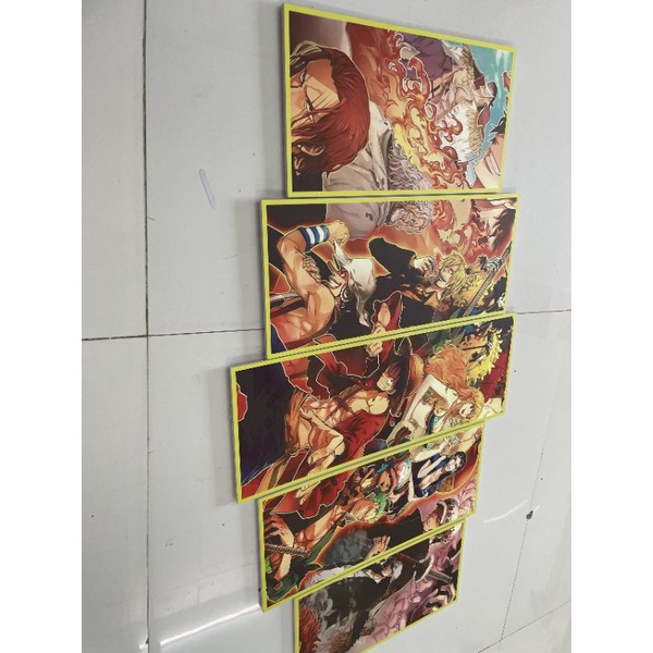 BỘ 5 bức tranh treo tường, dán tường trang trí phòng khách BĂNG MŨ RƠM ONE PIECE, chỉ cần dán không cần khoan tường.