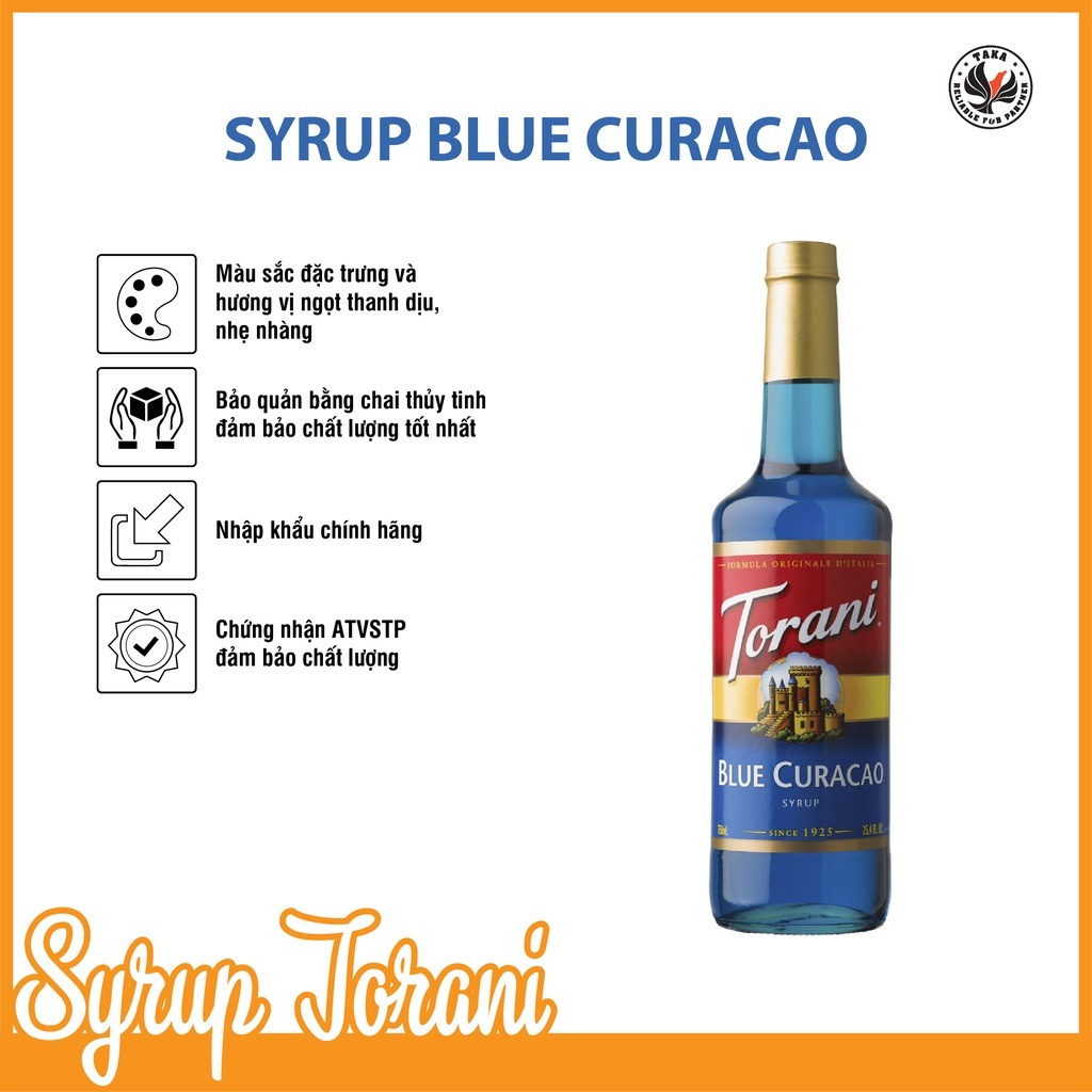 siro torani blucuracao ( siro vỏ cam) - dùng làm soda xanh nước biển