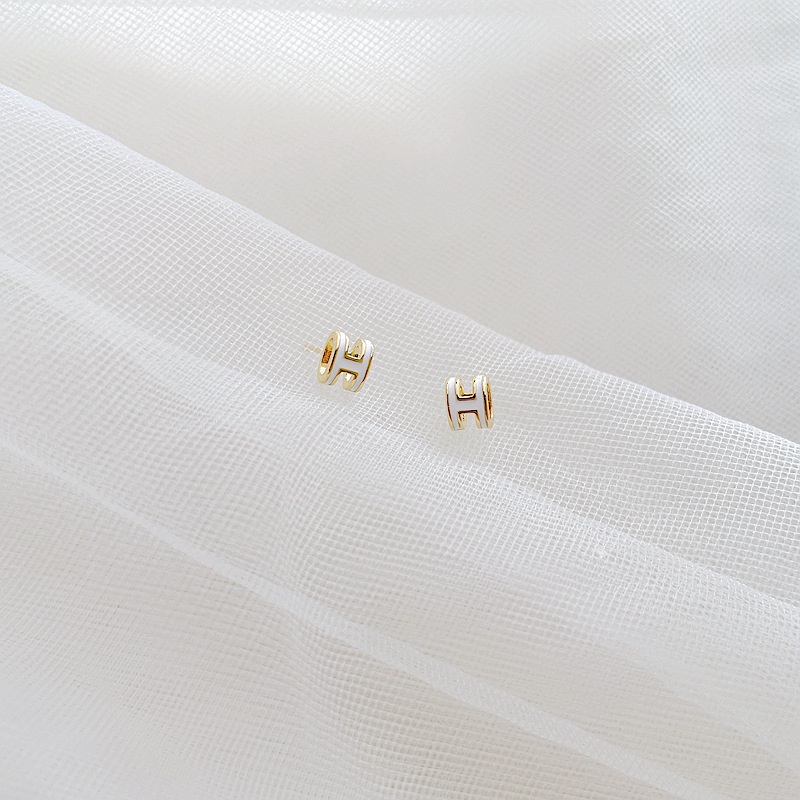 Bông tai Đinh tán hình chữ H màu trắng / đen / xám thanh lịch sang trọng dành cho nữ